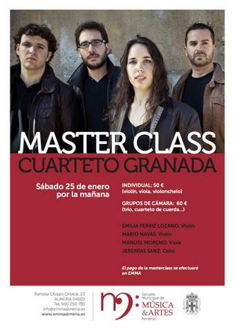 Noticia de Almería 24h: Masterclass individual y de grupos de cámara de Cuarteto Granada
