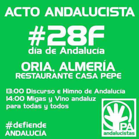 Noticia de Almería 24h: Los andalucistas celebrarán el 28-F en Oria 