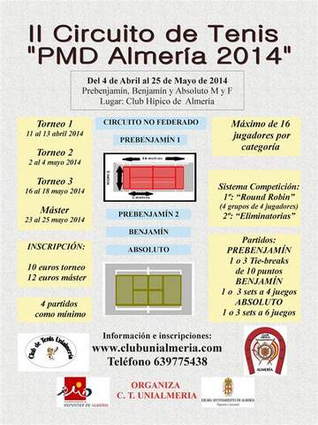 Noticia de Almera 24h: El segundo circuito de tenis PMD Almera 2014 se disputar a partir del mes de abril