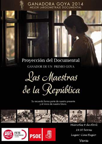 El PSOE de Vera organiza la proyeccin, el prximo mircoles, del documental Las maestras de la Repblica