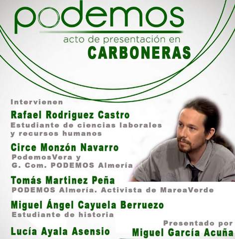 Noticia de Almera 24h: PODEMOS se presenta en Carboneras dos das antes de que Pablo Iglesias vaya a la capital