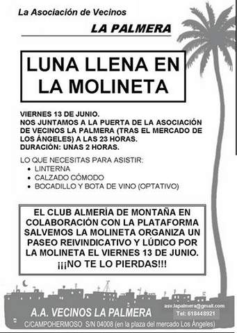 Noticia de Almería 24h: Excursión reivindicativa - Luna llena en la Molineta