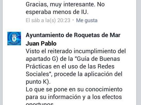 Noticia de Almera 24h: IU elevar una queja al Defensor del Pueblo ante la censura en las redes sociales del Ayuntamiento de Roquetas