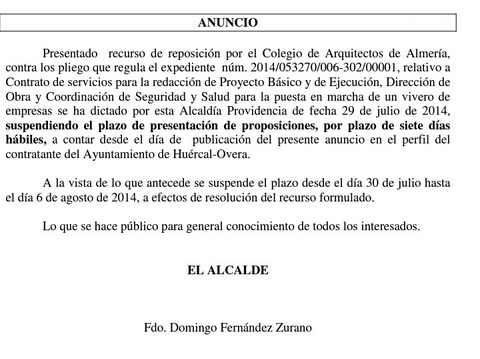 Noticia de Almera 24h: El PSOE huercalense valora positivamente la ampliacin de plazo del concurso del Vivero de Empresas, aunque considera que el presupuesto es insuficiente para los requerimientos del edificio