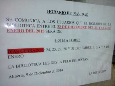 Noticia de Almería 24h: El PA lamenta el cierre en navidades de la biblioteca provincial Francisco Villaespesa