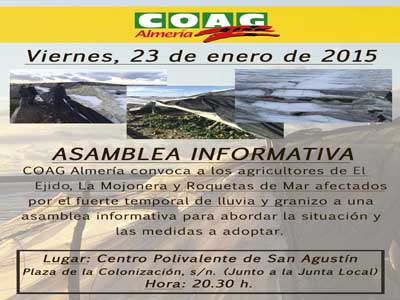COAG convoca maana en San Agustn a los afectados por el temporal de lluvia y granizo 