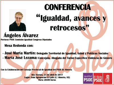 El PSOE de El Ejido acogerá el viernes una charla sobre igualdad