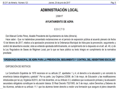 Noticia de Almería 24h: A pesar de la oposición de la oposición, adra lucha contra el absentismo escolar
