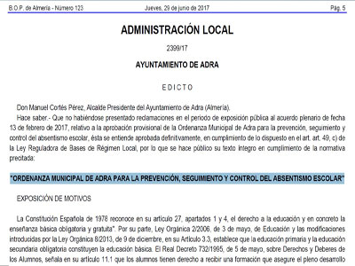 A pesar de la oposicin de la oposicin, adra lucha contra el absentismo escolar