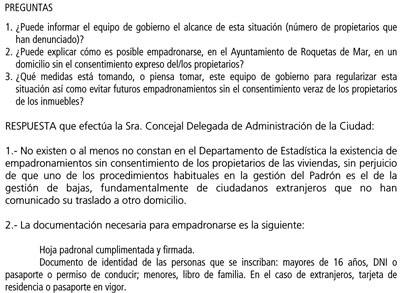 Noticia de Almería 24h: IU ya pidió explicaciones al PP en 2011 por los empadronamientos irregulares en Roquetas