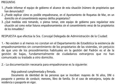 Noticia de Almera 24h: IU ya pidi explicaciones al PP en 2011 por los empadronamientos irregulares en Roquetas