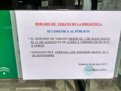 Noticia de Almería 24h: IU Almería lamenta el cierre de la Biblioteca Villaespesa por las tardes en verano