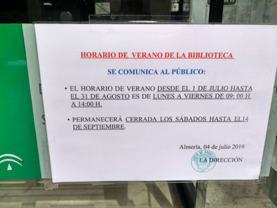 Noticia de Almera 24h: IU Almera lamenta el cierre de la Biblioteca Villaespesa por las tardes en verano