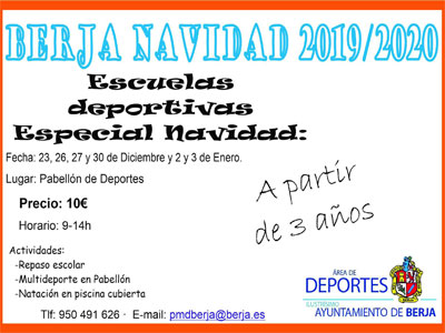 Noticia de Almería 24h: El área de Deportes de Berja pone en marcha una escuela deportiva especial para la Navidad