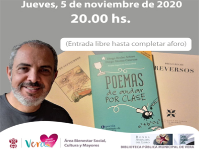 Noticia de Almería 24h: El Salón de Actos de la Casa de la Cultura de Vera acogerá un encuentro literario con el poeta Diego Reche Artero