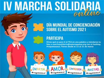 Noticia de Almería 24h: Roquetas invita a participar en la IV Marcha Solidaria por el Día de Concienciación sobre el Autismo, que será online