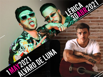 Lérica y Álvaro de Luna actuarán los días 30 de abril y 1 de mayo junto al Teatro Multiusos de Huércal 