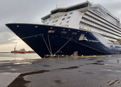 Noticia de Almera 24h: Ms de setecientos turistas del crucero britnico Spirit of Discovery visitan Almera bajo la lluvia