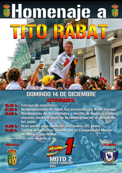 Tabernas rinde homenaje al Campen del Mundo de Moto 2, Tito Rabat