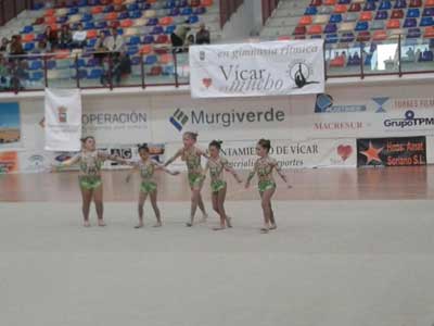 Cinco conjuntos de Vcar participan en un encuentro de Promocin Deportiva de Gimnasia Rtmica con otros clubes de la provincia