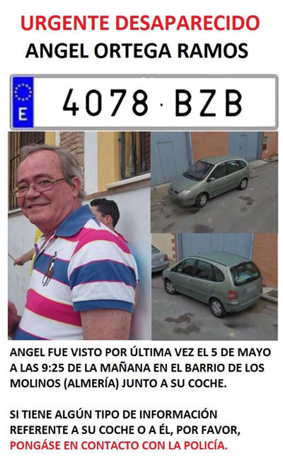 ngel Ortega, desaparecido desde el da 5, se ruega colaboracin ciudadana