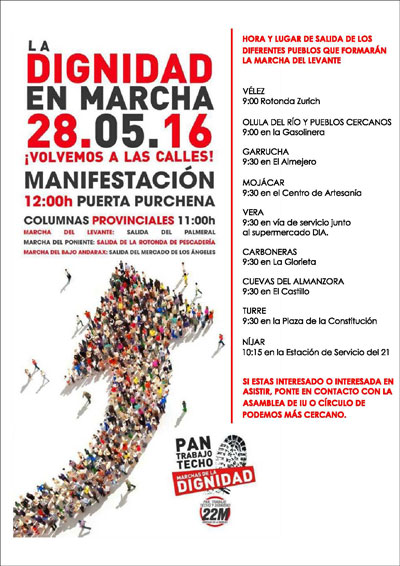 Unidos Podemos Levante Almeriense se unir este prximo sbado a las Marchas de la Dignidad de Almera