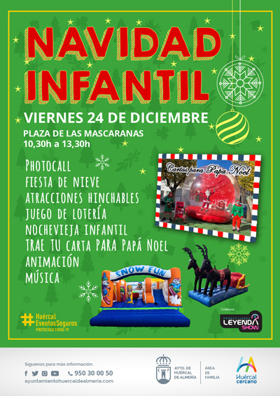 Navidad Infantil en Nochebuena en Hurcal de Almera con hinchables, fiesta de nieve y carta a Pap Noel