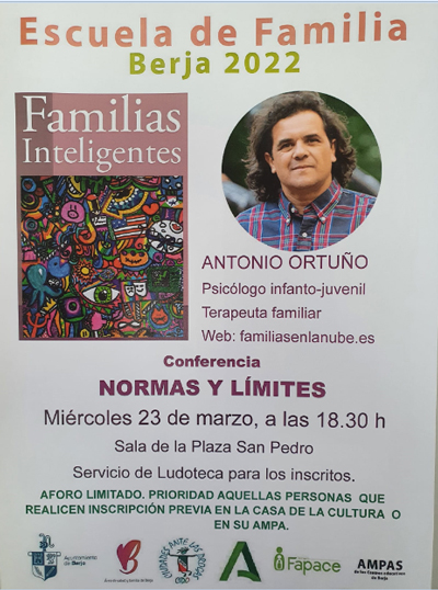 La Escuela de Familia de Berja tratará las normas y límites a los hijos con Antonio Ortuño el miércoles 23 de marzo
