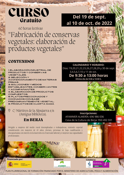 Berja organiza un curso de fabricación de conservas vegetales