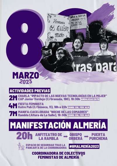La coordinadora de Colectivos Feministas de Almería convoca a las mujeres de Almería a participar en la manifestación del 8M