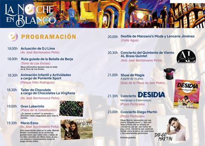 Este sábado regresa la Noche en Blanco de Berja con el concierto de Diego Martín como plato fuerte